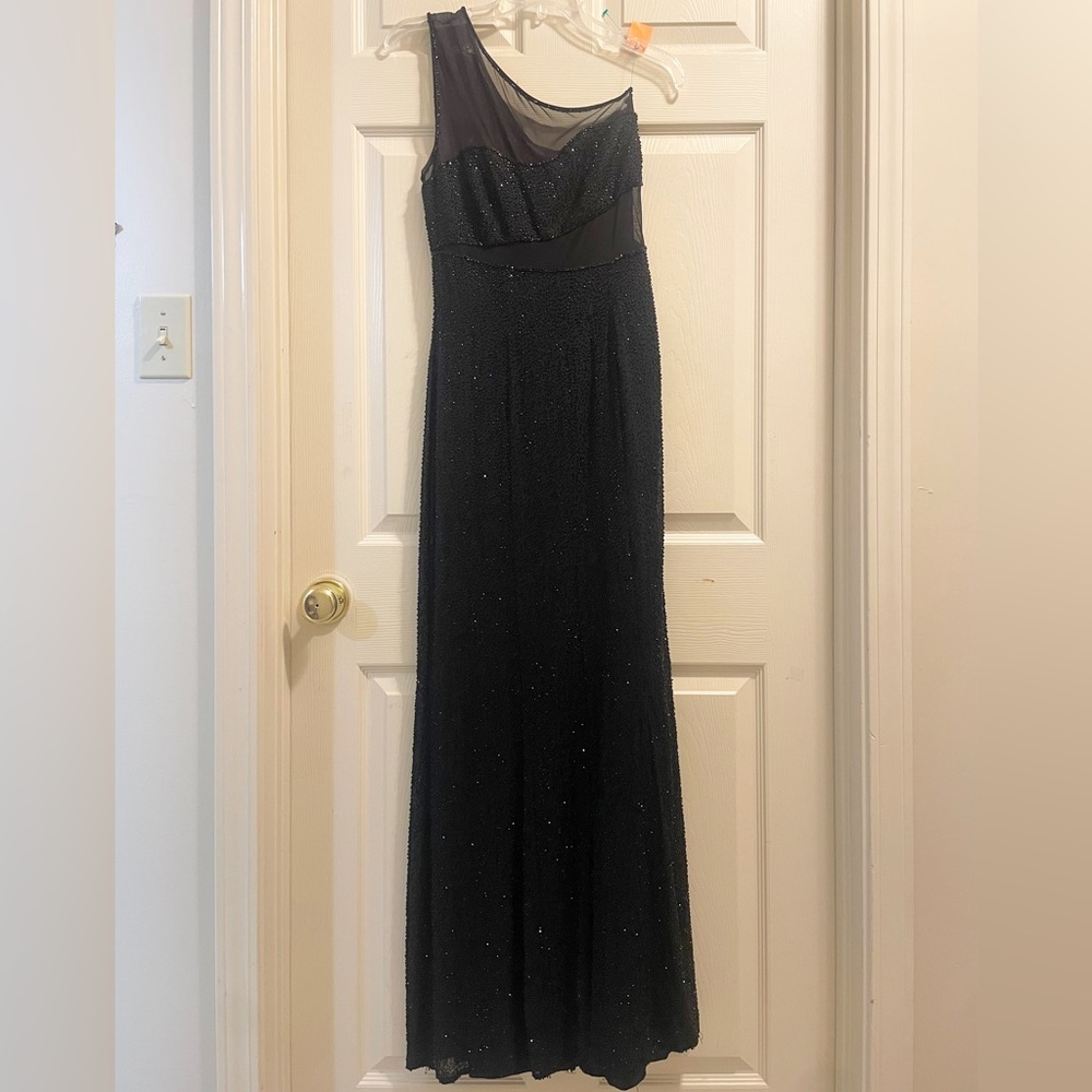 Niteline One Shoulder Black Beaded Maxi Dress
